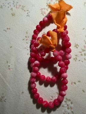 Plunder Pink Beaded Stretch Bracelets with Orange Tassels (Set of 2)